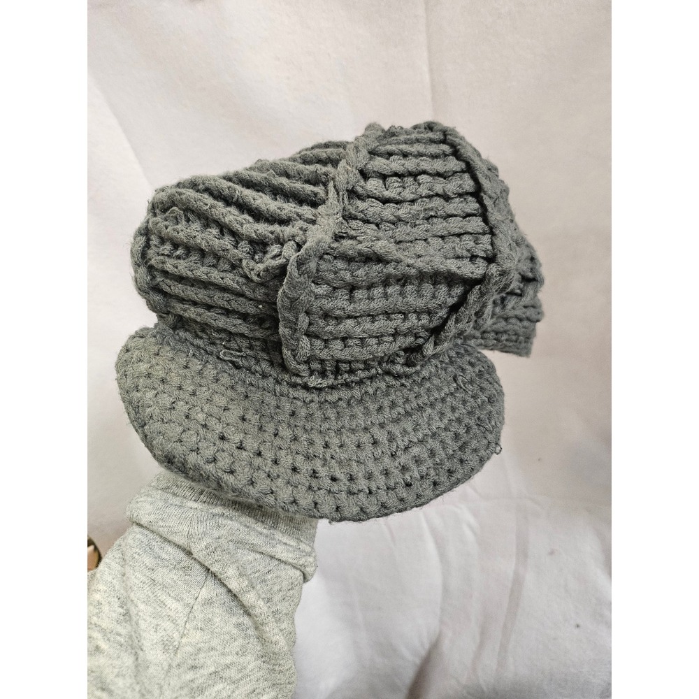 Handmade Chunky Knit Newsboy Cap Charcoal Gray Textured Cable Hat Slouchy Beanie